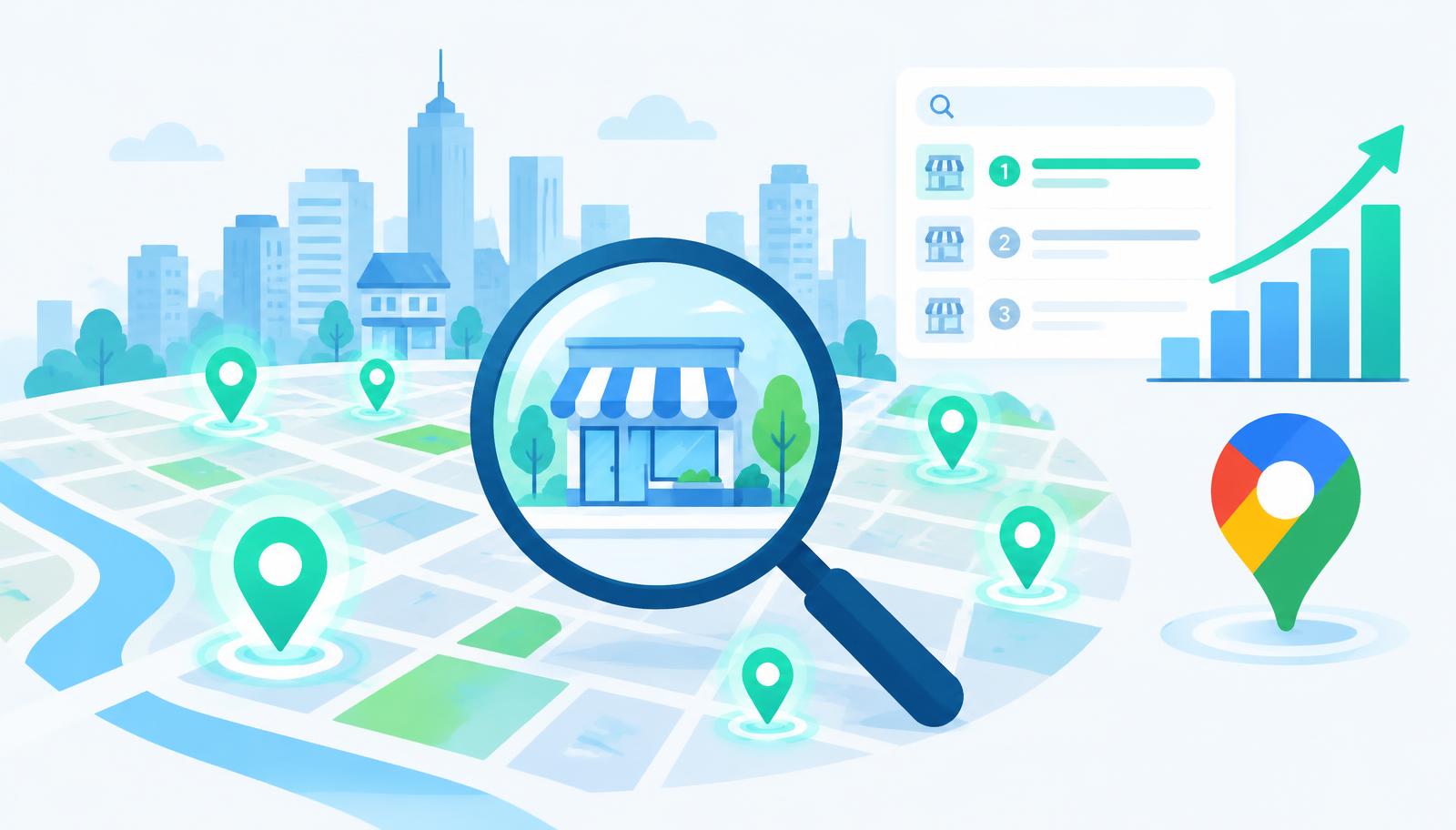 Local SEO map with ranking pins illustration